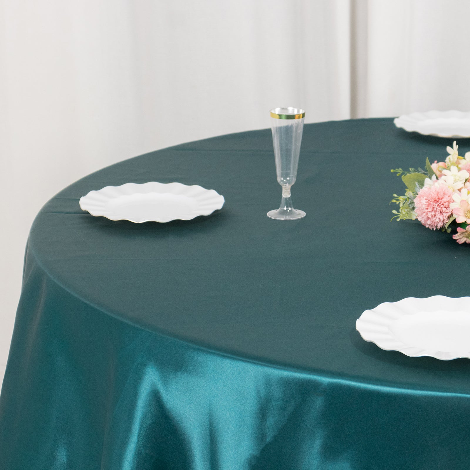 Satin 132" Round Tablecloth Peacock Teal - Stylish Seamless Table Cover