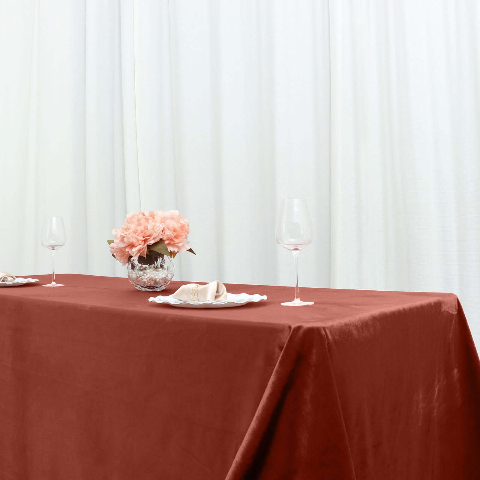 Premium Velvet 90"x156" Rectangle Tablecloth Terracotta (Rust) - Reusable Soft & Seamless Table Cover