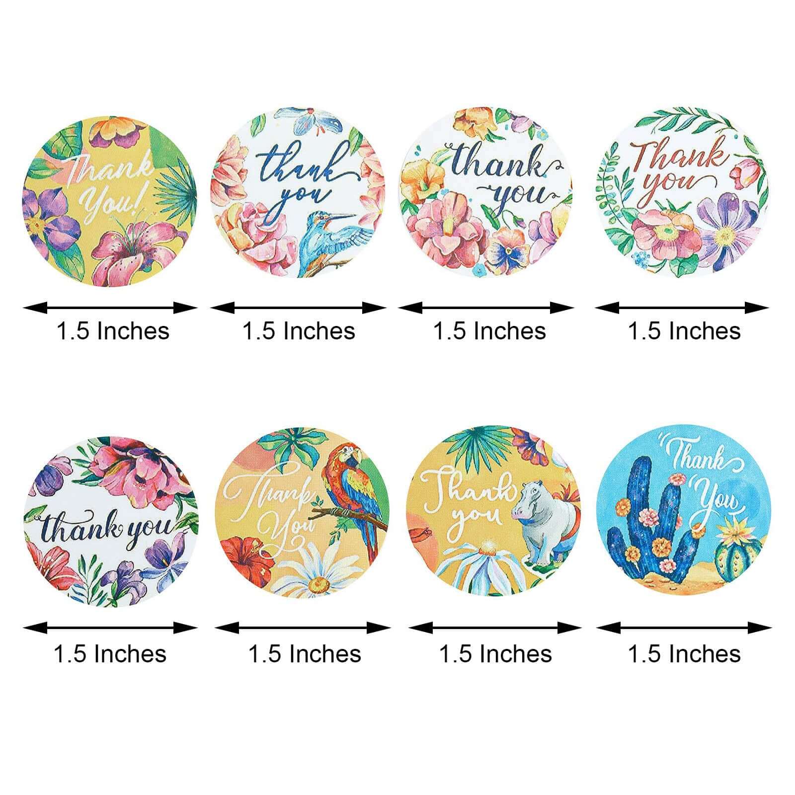 500Pcs 1.5" Thank You Tropical Colorful Floral Stickers Roll, Labels For DIY Envelope Seal - Round