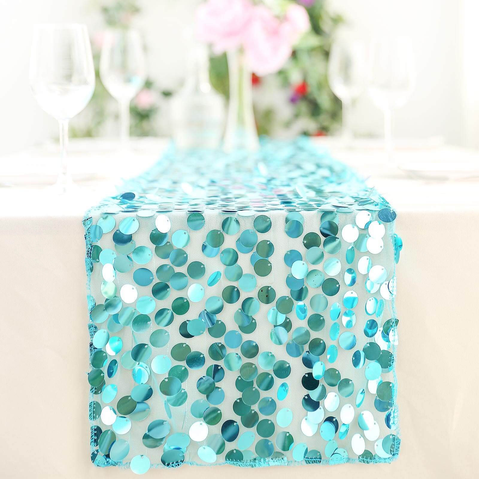 Big Payette Sequin 13"x108" Table Runner Turquoise - Dazzling Design