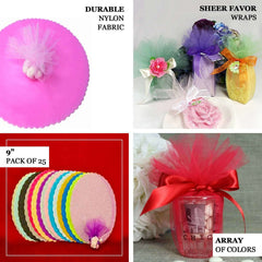 25 Pack 9" Violet Amethyst Sheer Nylon Tulle Circles Favor Wrap Craft Fabric, DIY Candy Favor Wraps