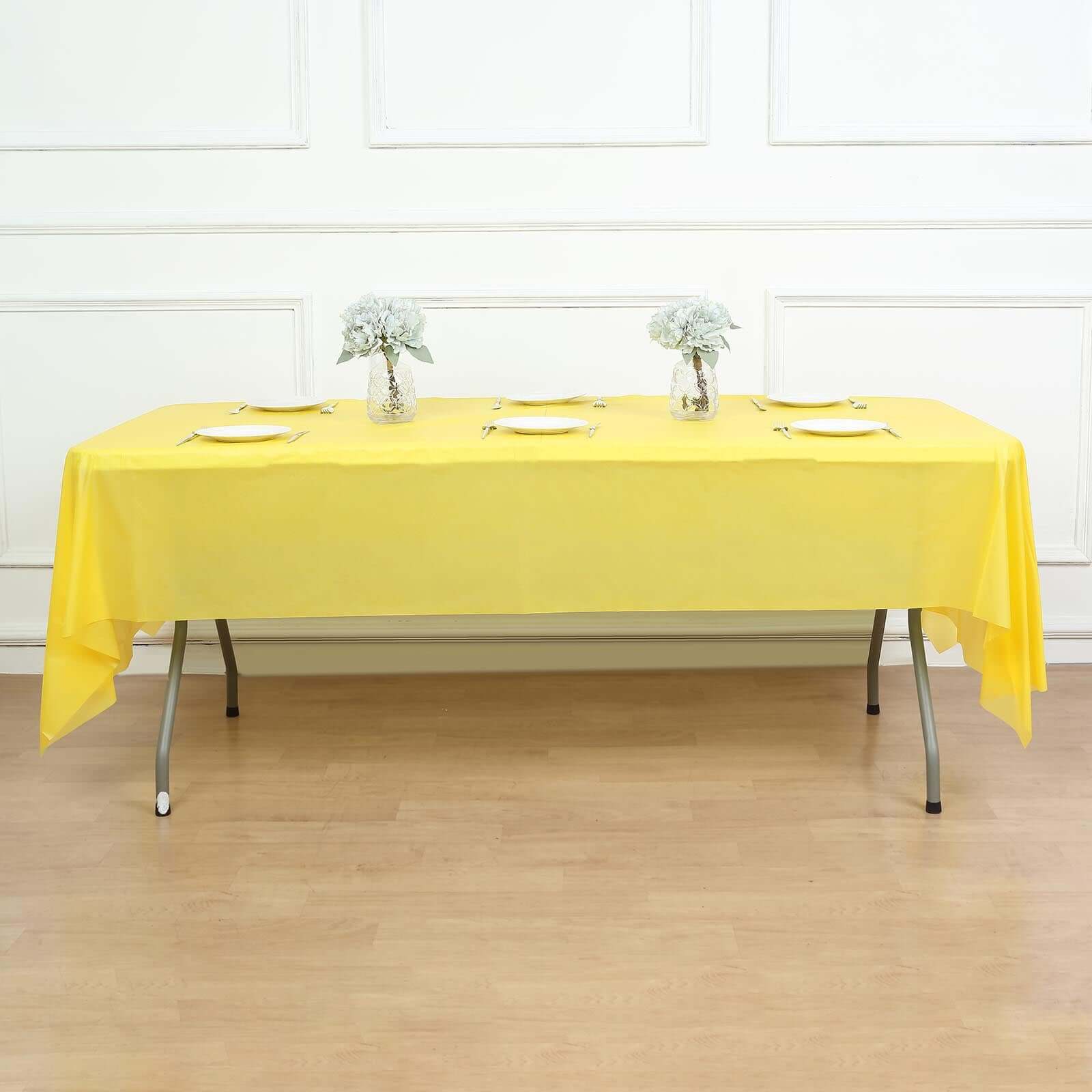 5-Pack Plastic Table Covers Yellow Rectangle - Reliable PVC Disposable Covers for Gatherings 54"x108"