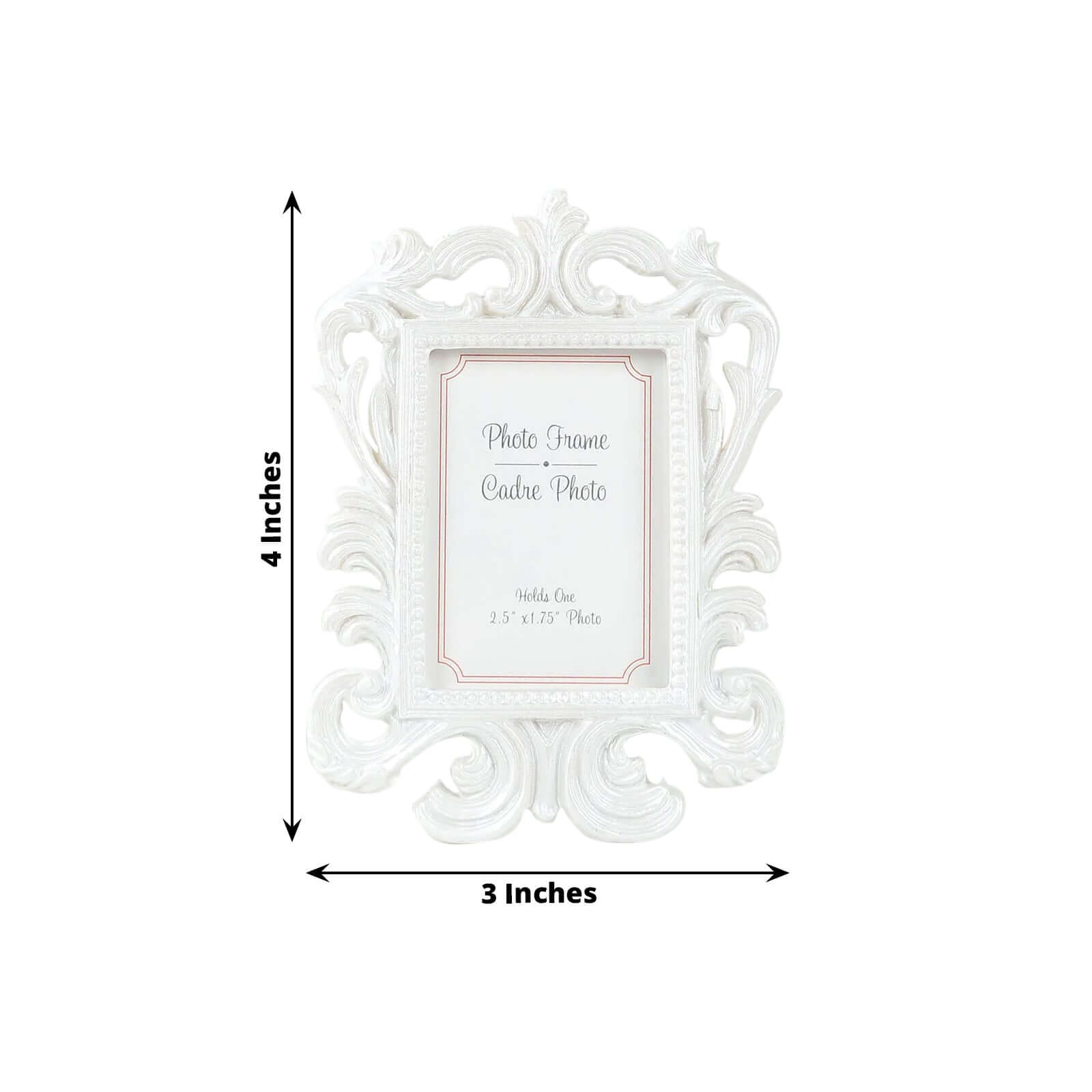 4-Pack Picture Frames White Resin Vintage Baroque Design Rectangle - Mini Photo Frame Wedding Place Card Holders & Party Favors 4"x3"