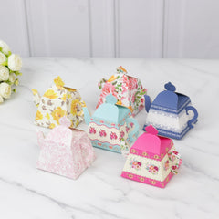24 Pack Cardboard Favor Boxes in Mixed Vintage Floral Tea Pot Design - Elegant Gift Box for Weddings & Baby Showers - 5"x4"