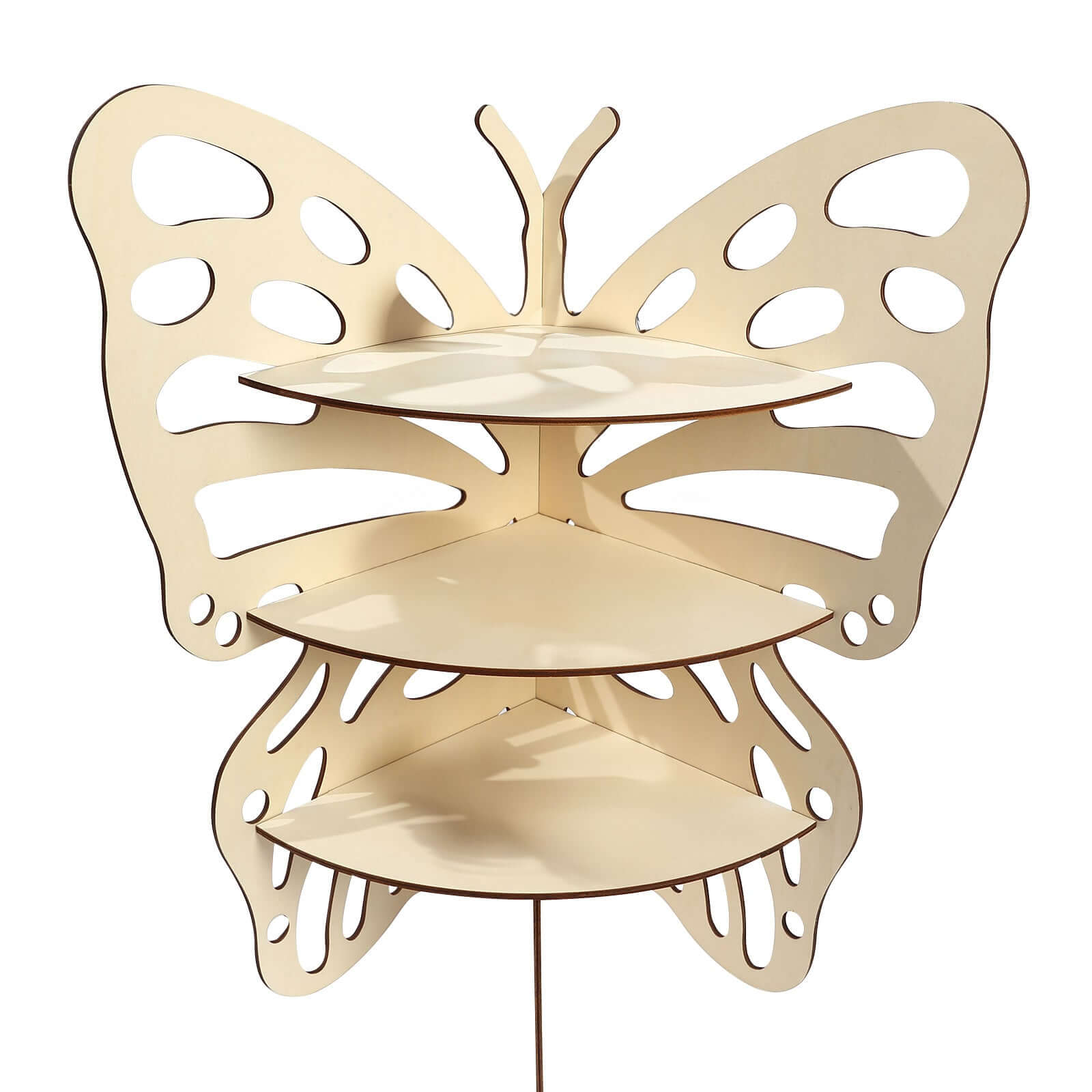 3-Tier Wooden Cupcake Stand Butterfly Design Natural - Rustic Dessert Display Shelf Rack 24"