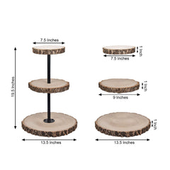 3-Tier Wooden Cheese Board Stand Tower Design Natural Wood Slice - Rustic Cupcake Centerpiece with Assembly Tools 19"
