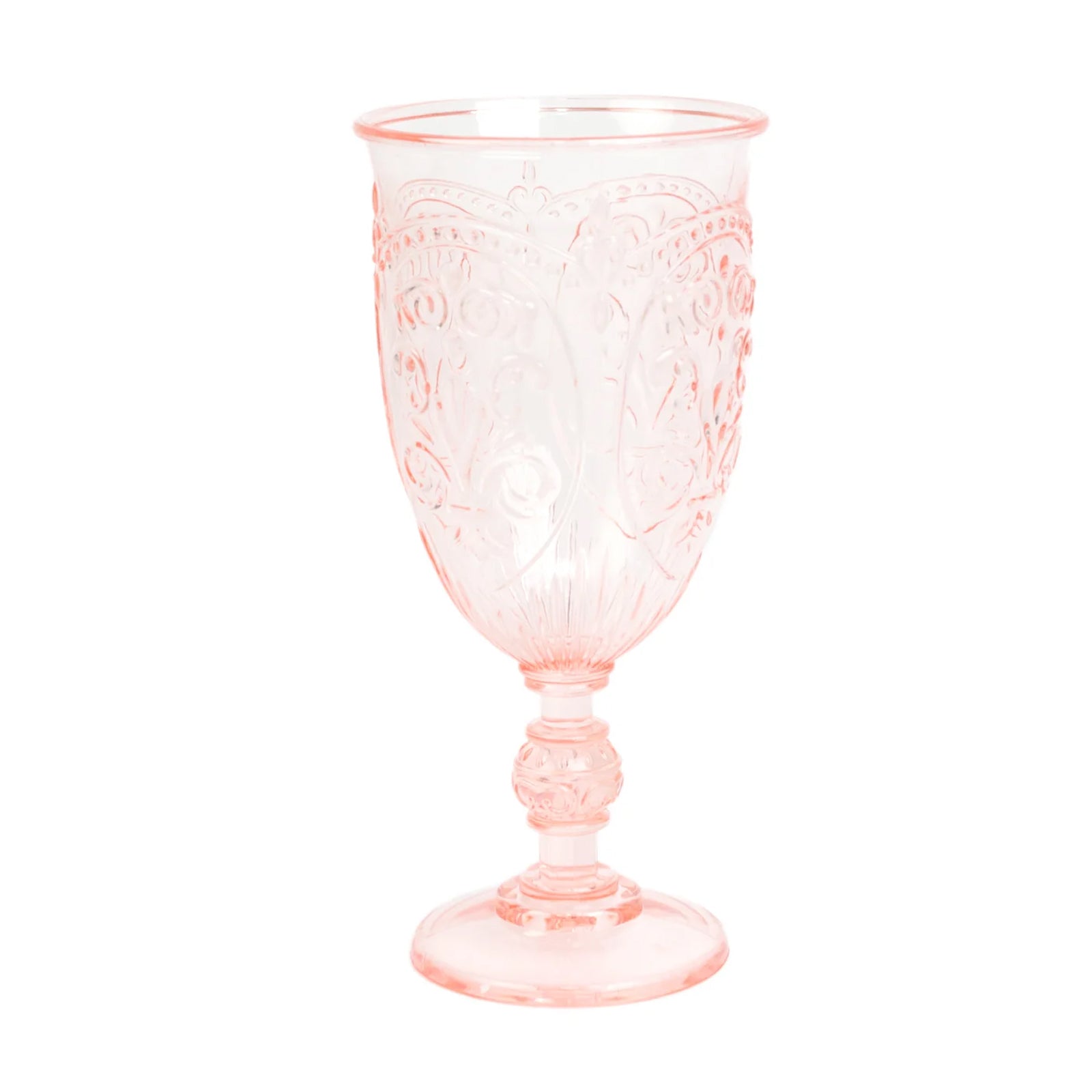 24-Pack Plastic Wine Glasses 10oz – Transparent Blush Vintage Goblets with Retro Embossed Design, Elegant Drinkware - 7" Tall