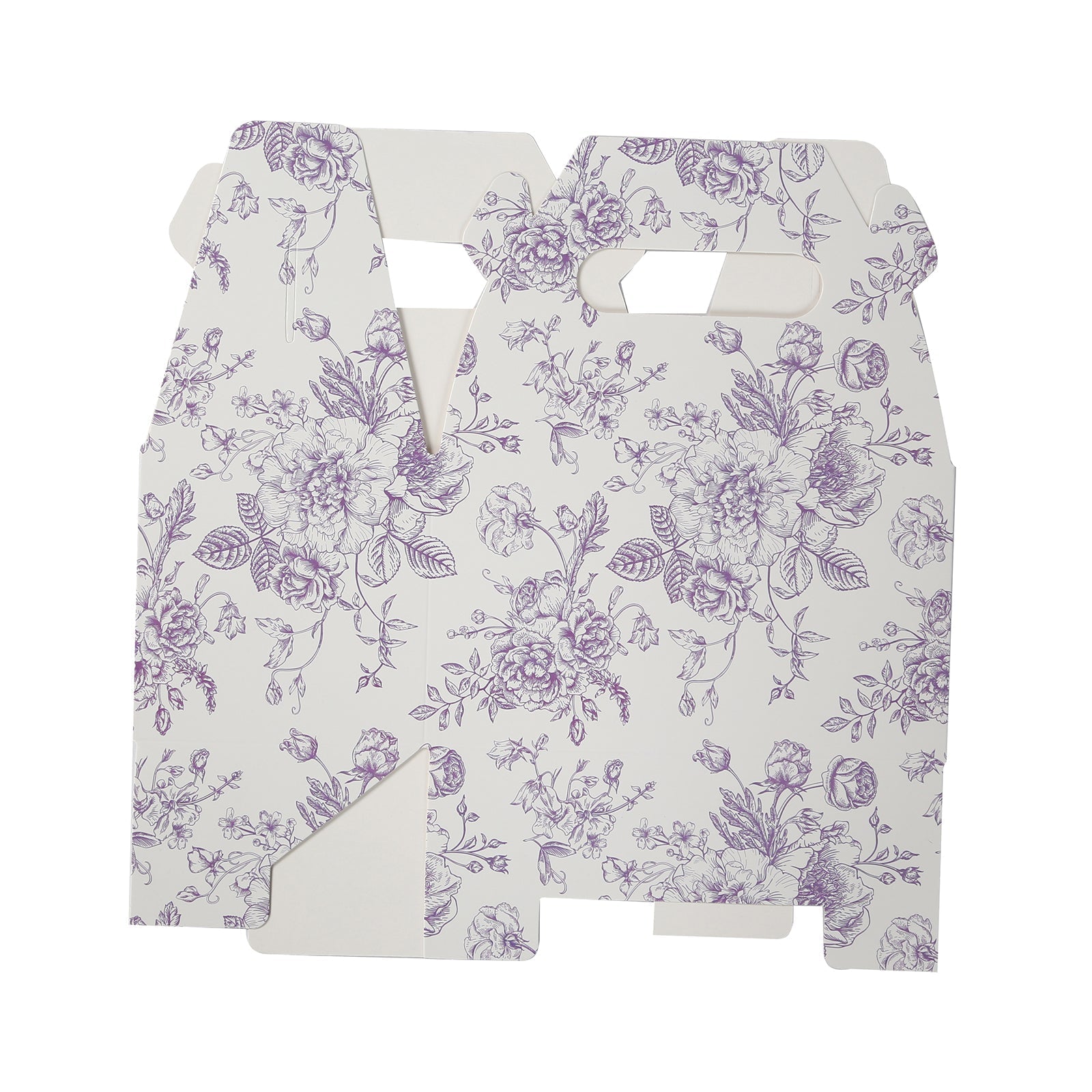 25 Pack Candy Treat Tote Boxes in French Toile Pattern - Matte Lavender and White Party Favor Gable Boxes, Cardstock Paper - 6"x3.5"x7"