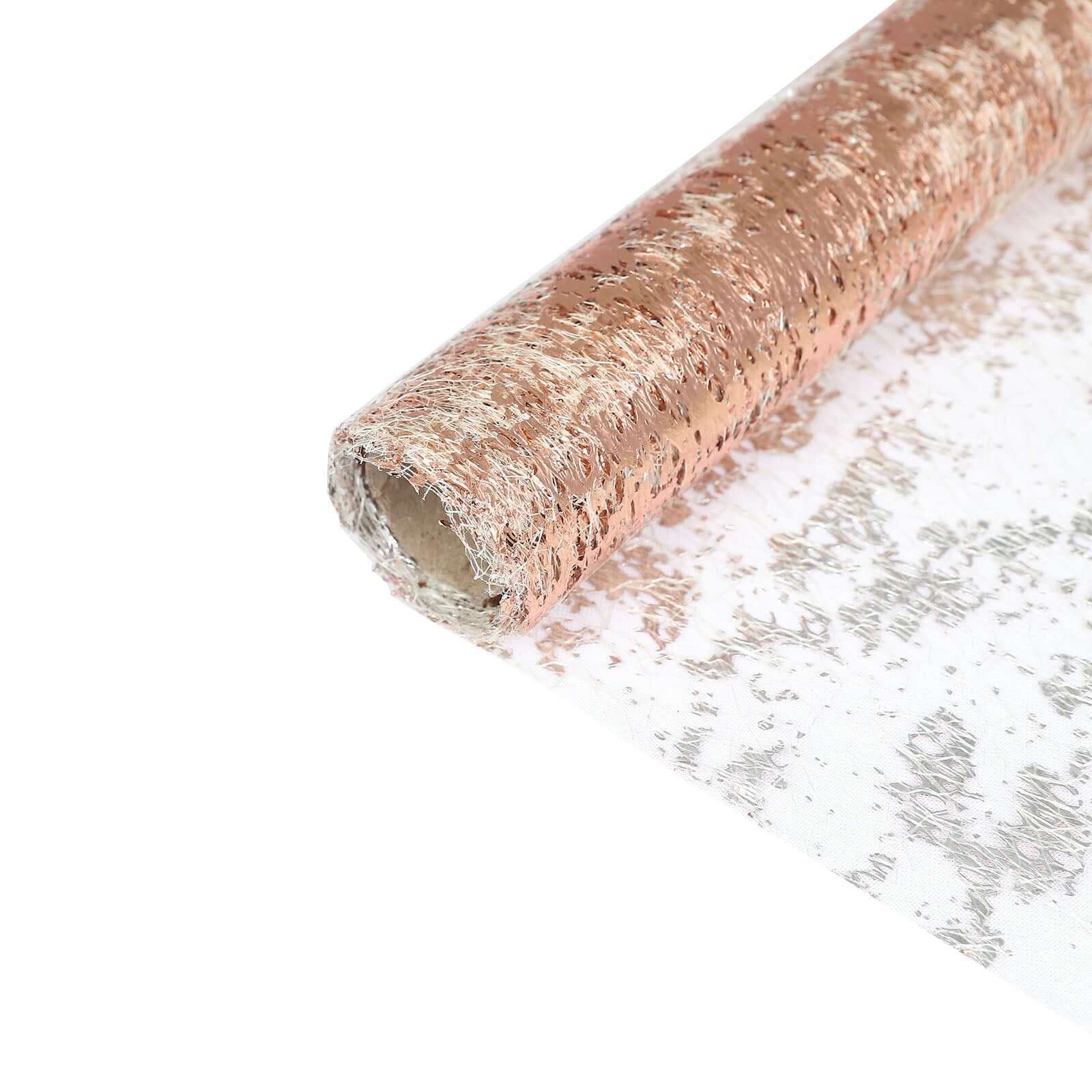 Mesh Polyester 108" Table Runner Roll Metallic Rose Gold - Distressed Foil Look Disposable Table Decor