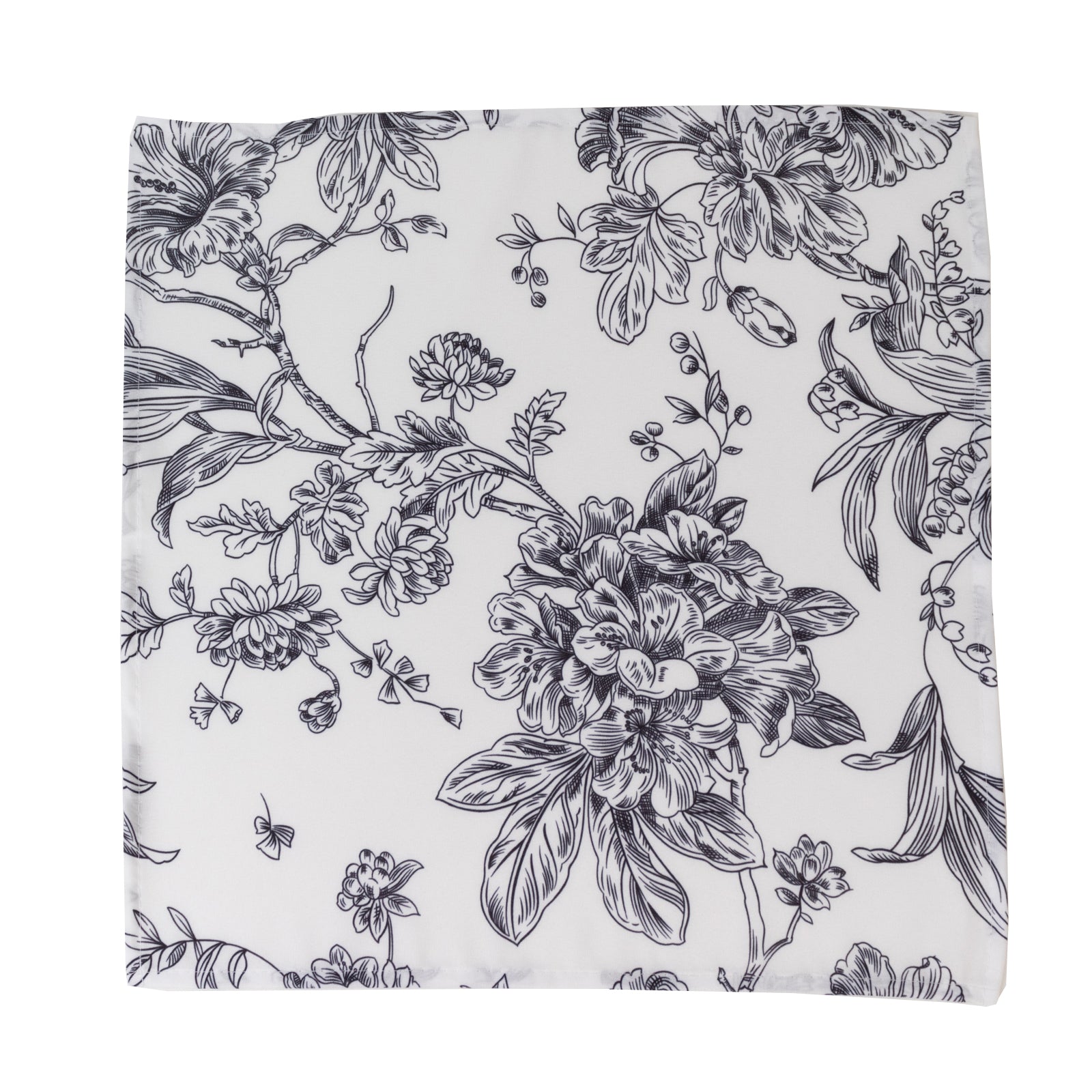 5-Pack French Toile Polyester Cloth Napkins – 17"x17" Black and White Reusable Table Napkins in Floral Design for Events & Dining