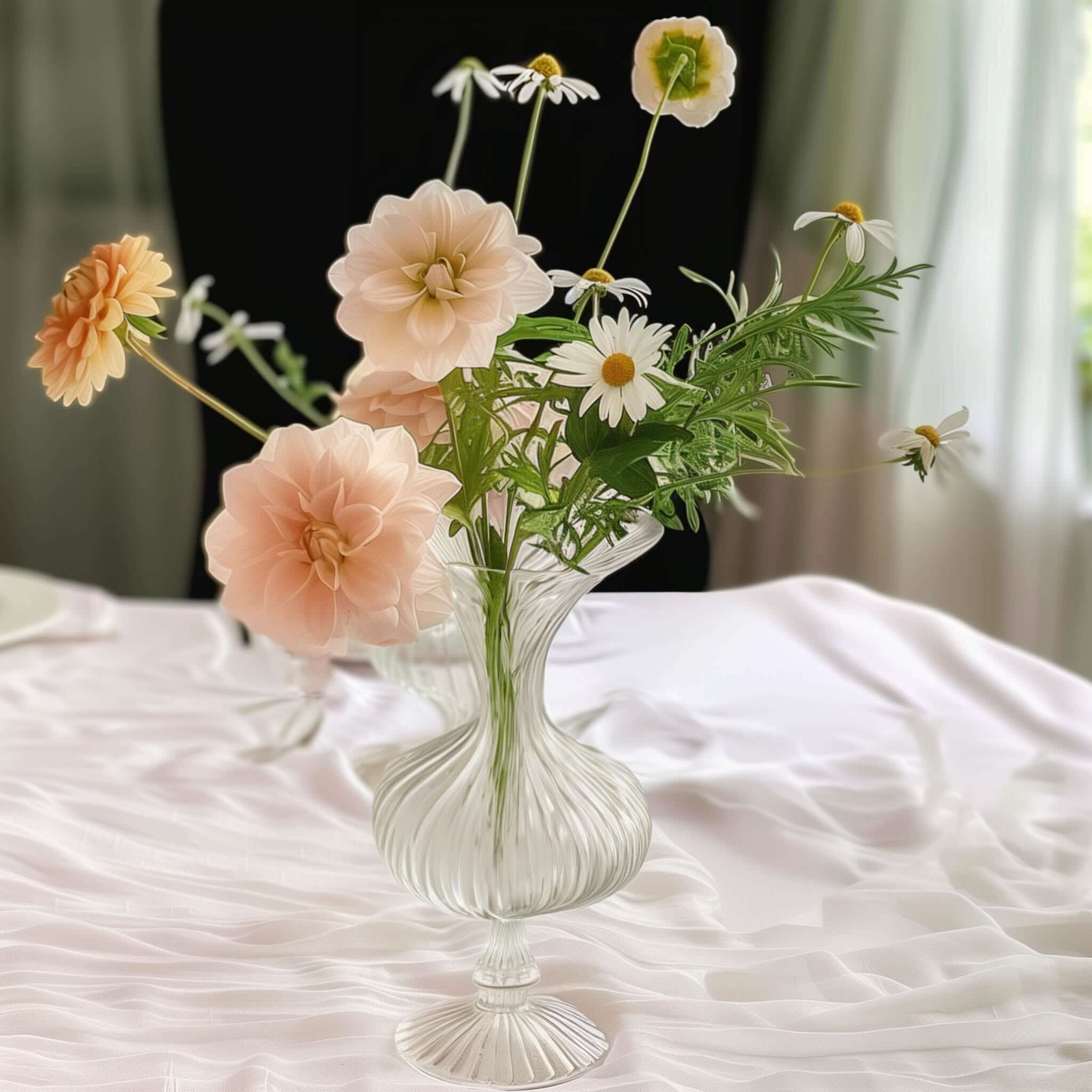 Set of 4 Glass Flower Vases Nordic Style with Petals Texture Clear - Transparent Bud Planters for Wedding Table Decor 7", 9"