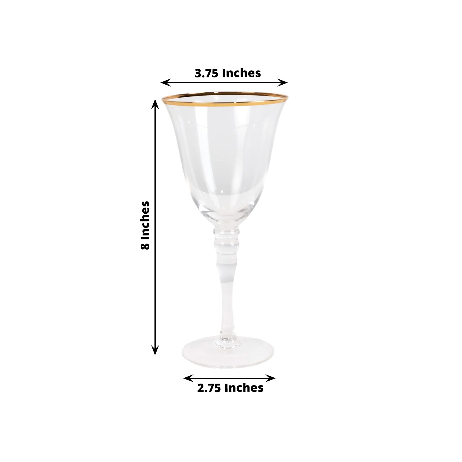 6-Pack Wine Goblet Glasses Clear Gold Rimmed Design with Long Beaded Stem - Handblown Vintage Crystal Glasses for Water & Drinks 9oz 8"