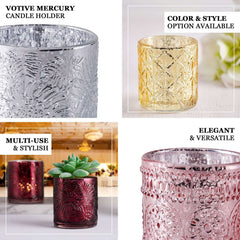 6-Pack Silver Glass Votive Tealight Holders - Stylish Primrose Design for Weddings & Décor