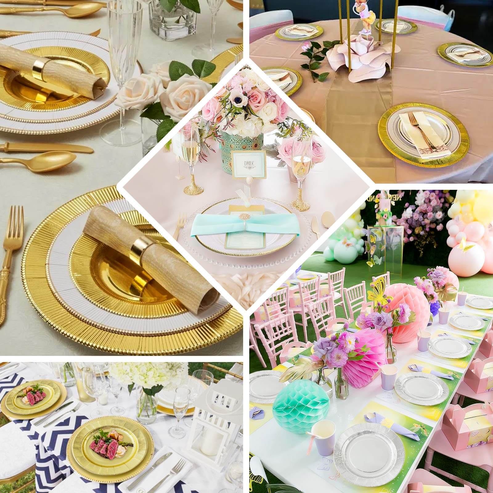 25-Pack Paper 8" Round Dessert Plates in Khaki Sunray Design with Gold Rim - Disposable Heavy Duty 350GSM Appetizer Salad Plates