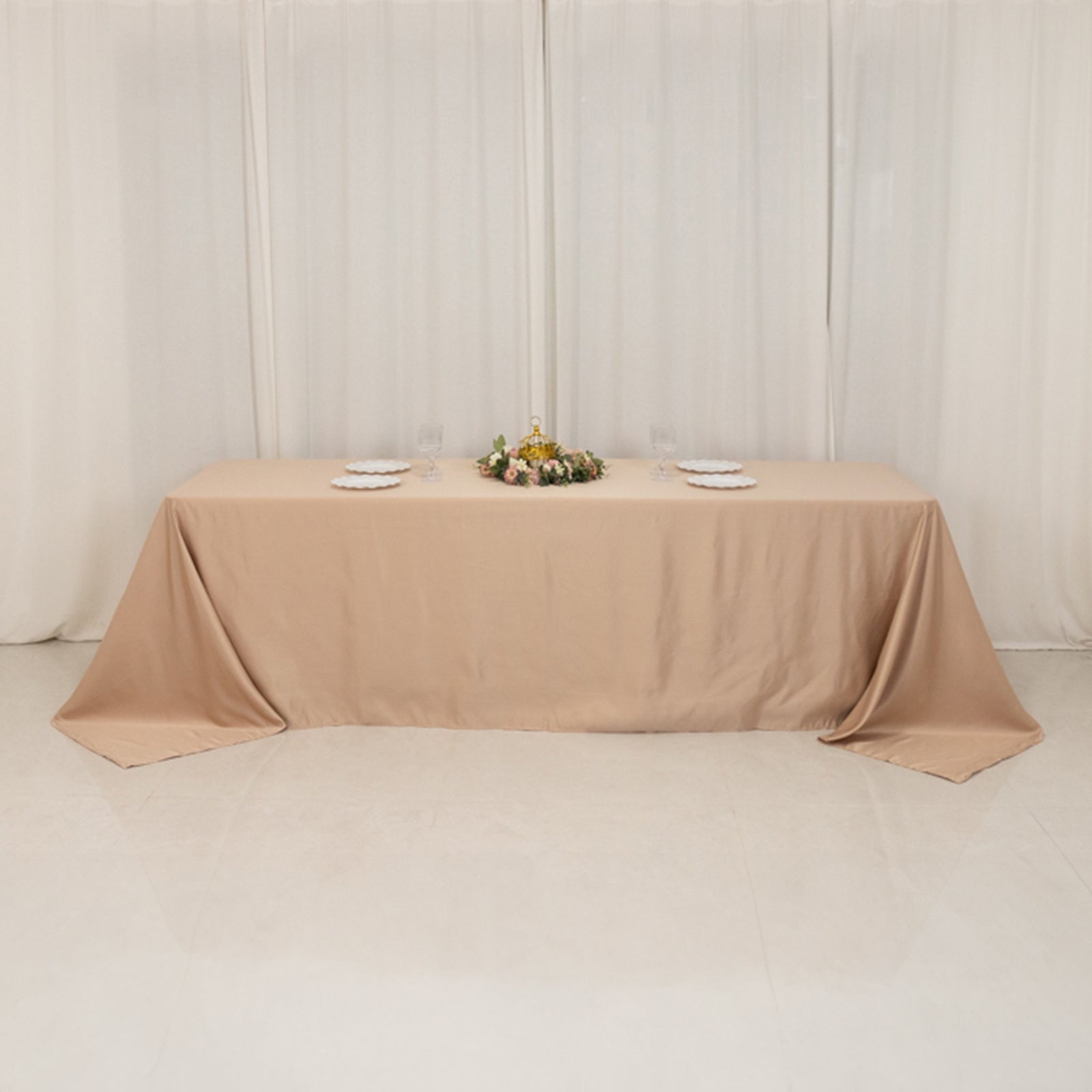Lamour Satin 90"x156" Rectangle Tablecloth Nude - Luxurious, Soft Seamless Table Cover