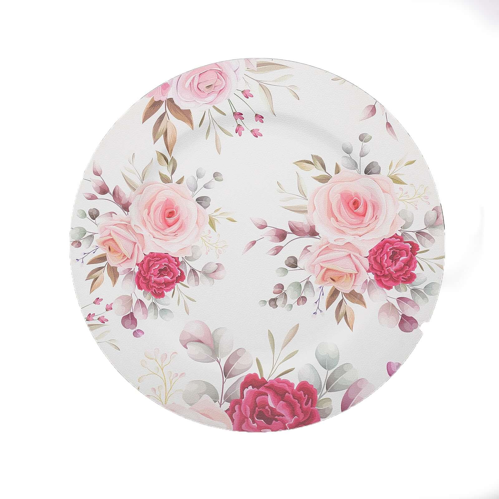 6-Pack Plastic Round Charger Plates 13" in White with Assorted Rose Floral Print, Decorative Dinner Party Charger Tableware