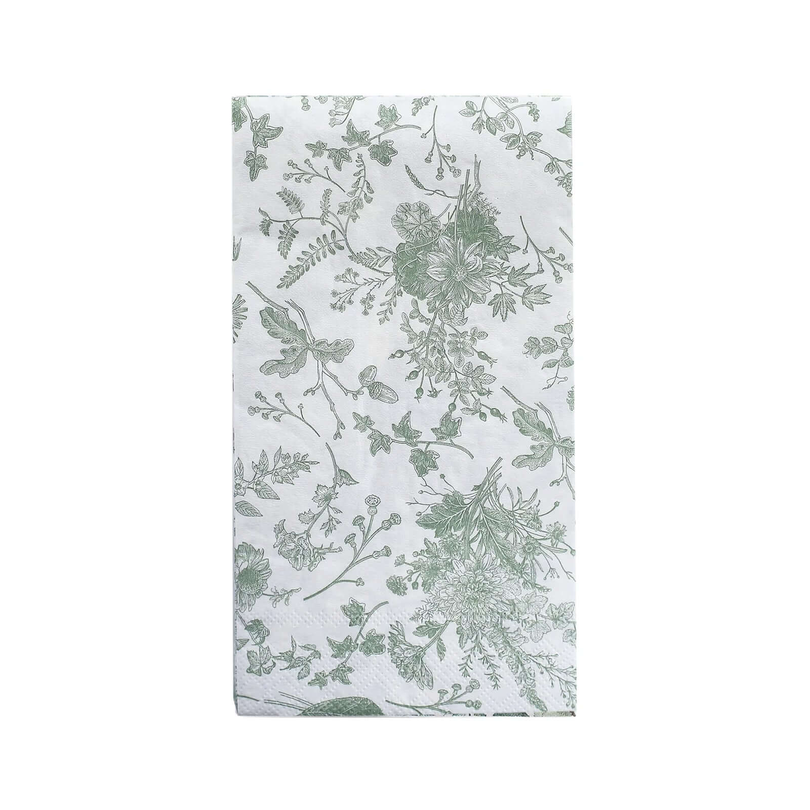20-Pack Paper Dinner Napkins White/Sage Green with French Toile Pattern 2 Ply - Stylish Disposable Napkins for Parties