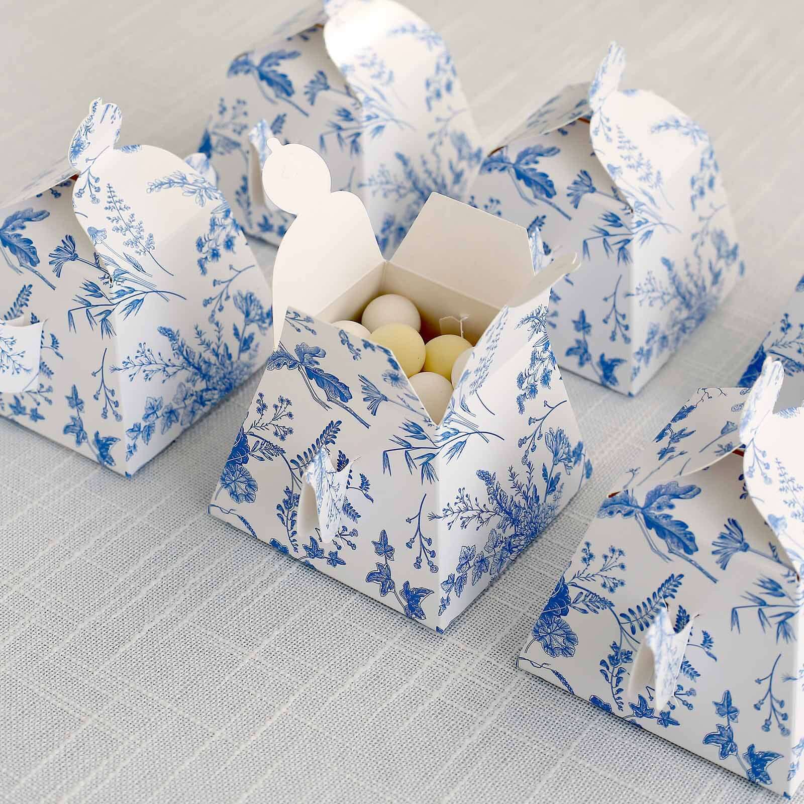 25 Pack White Blue Mini Teapot Party Favor Boxes in French Toile Pattern, Tea Time Gift Boxes - 5"x4"