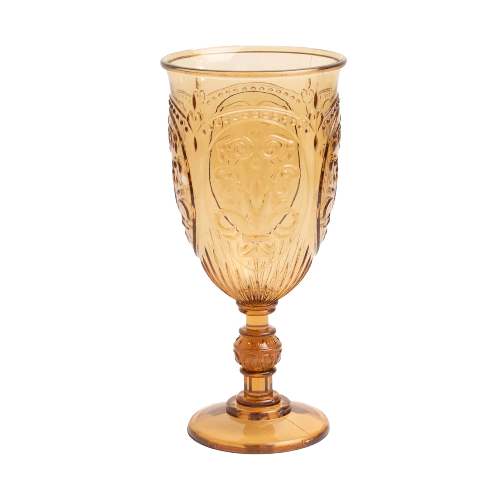 24-Pack Plastic Wine Glasses 10oz – Amber Gold Vintage Goblets with Retro Embossed Design, Elegant Drinkware - 7" Tall