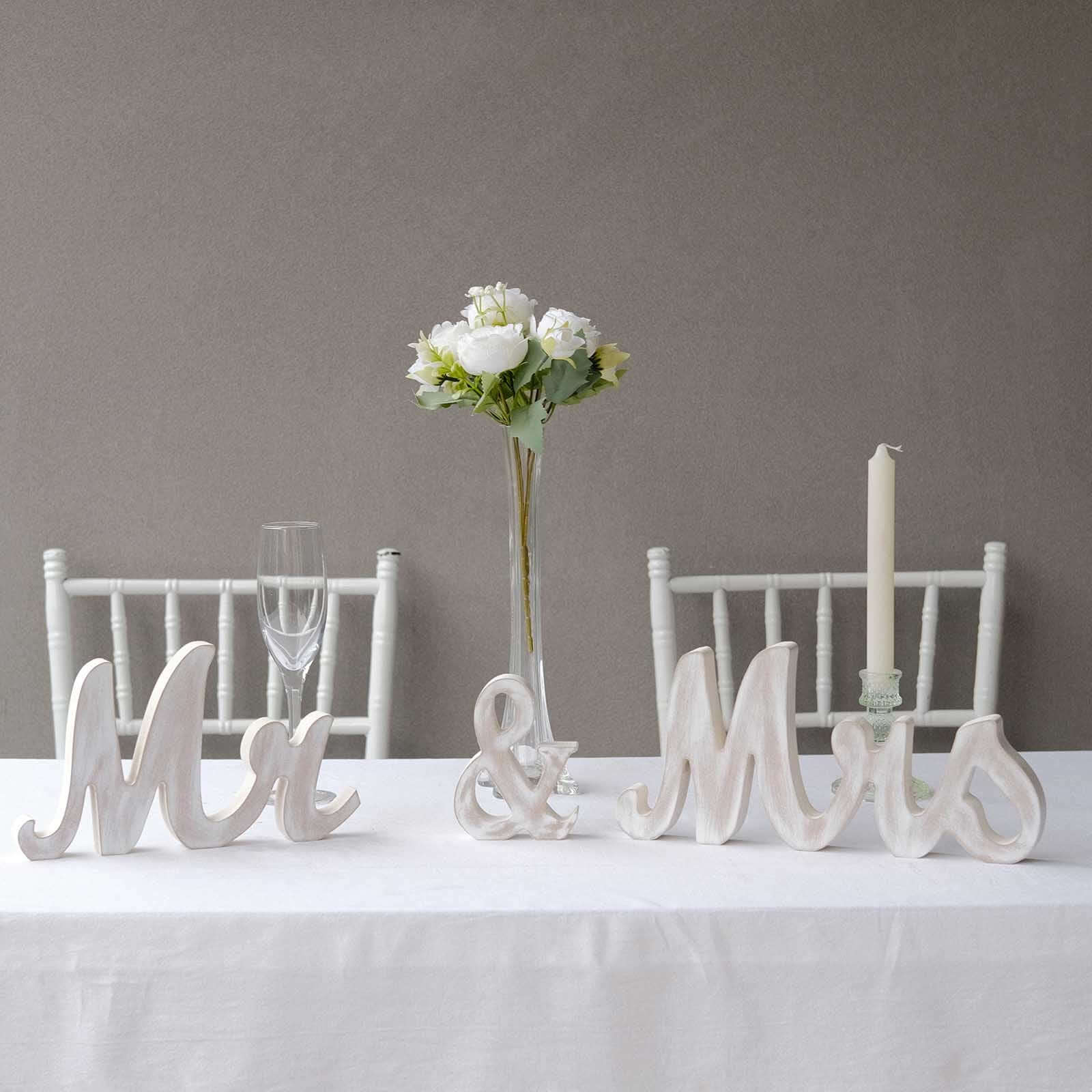 Wooden "Mr & Mrs" Freestanding Letters Whitewashed - Rustic Farmhouse Wedding Table Display Signs