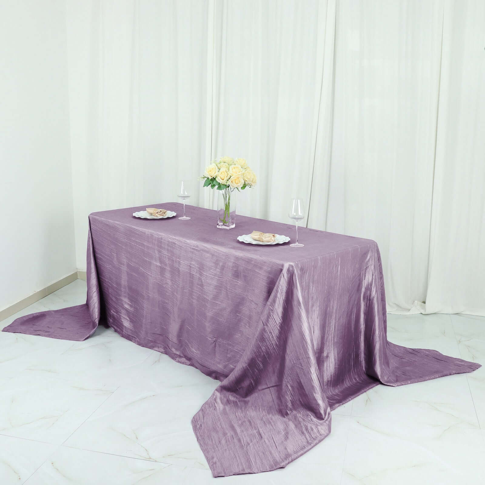 Taffeta 90"x132" Rectangle Tablecloth Violet Amethyst - Seamless Accordion Crinkle Table Cover