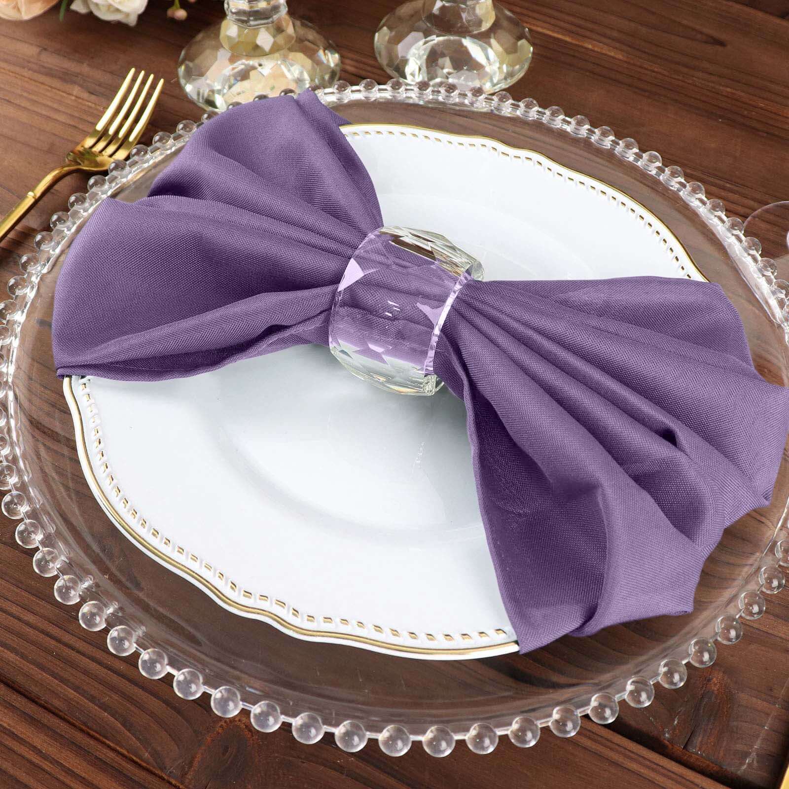 5 Pack Polyester 20"x20" Napkins Violet Amethyst - Wrinkle Resistant & Easy Care Cloth Napkins