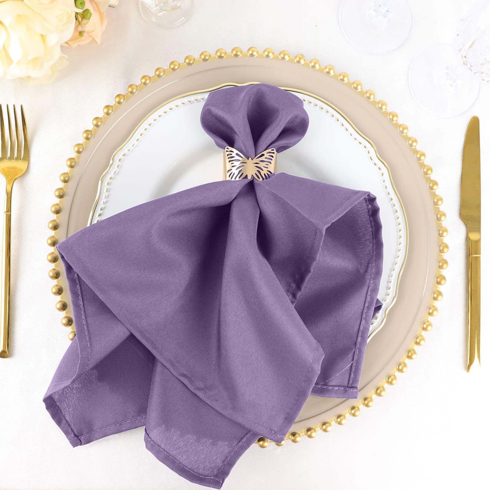 5 Pack Polyester 20"x20" Napkins Violet Amethyst - Wrinkle Resistant & Easy Care Cloth Napkins