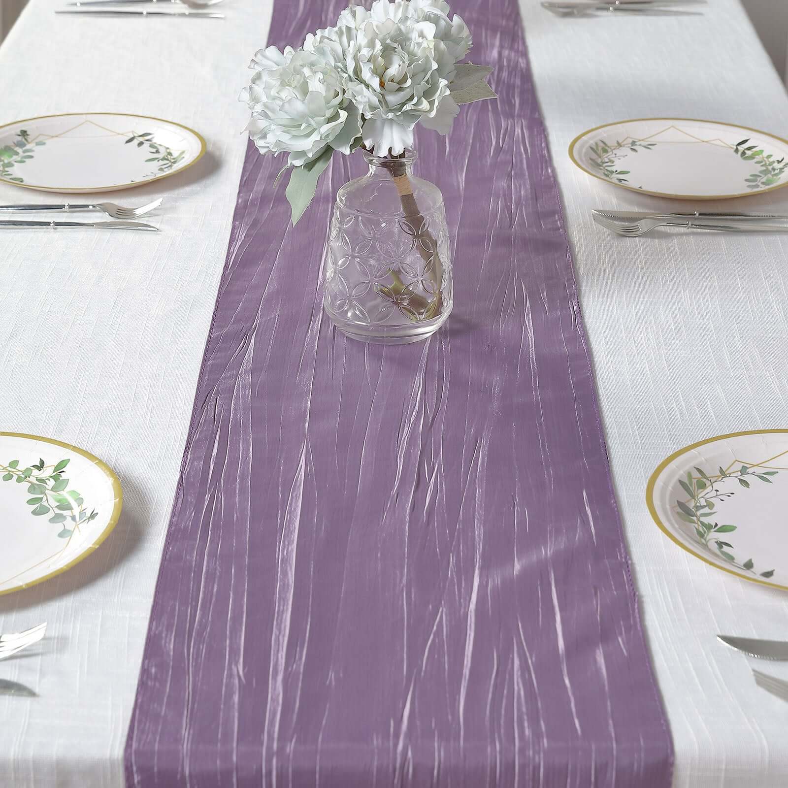 Taffeta 12"x108" Table Runner Violet Amethyst - Accordion Crinkle Design
