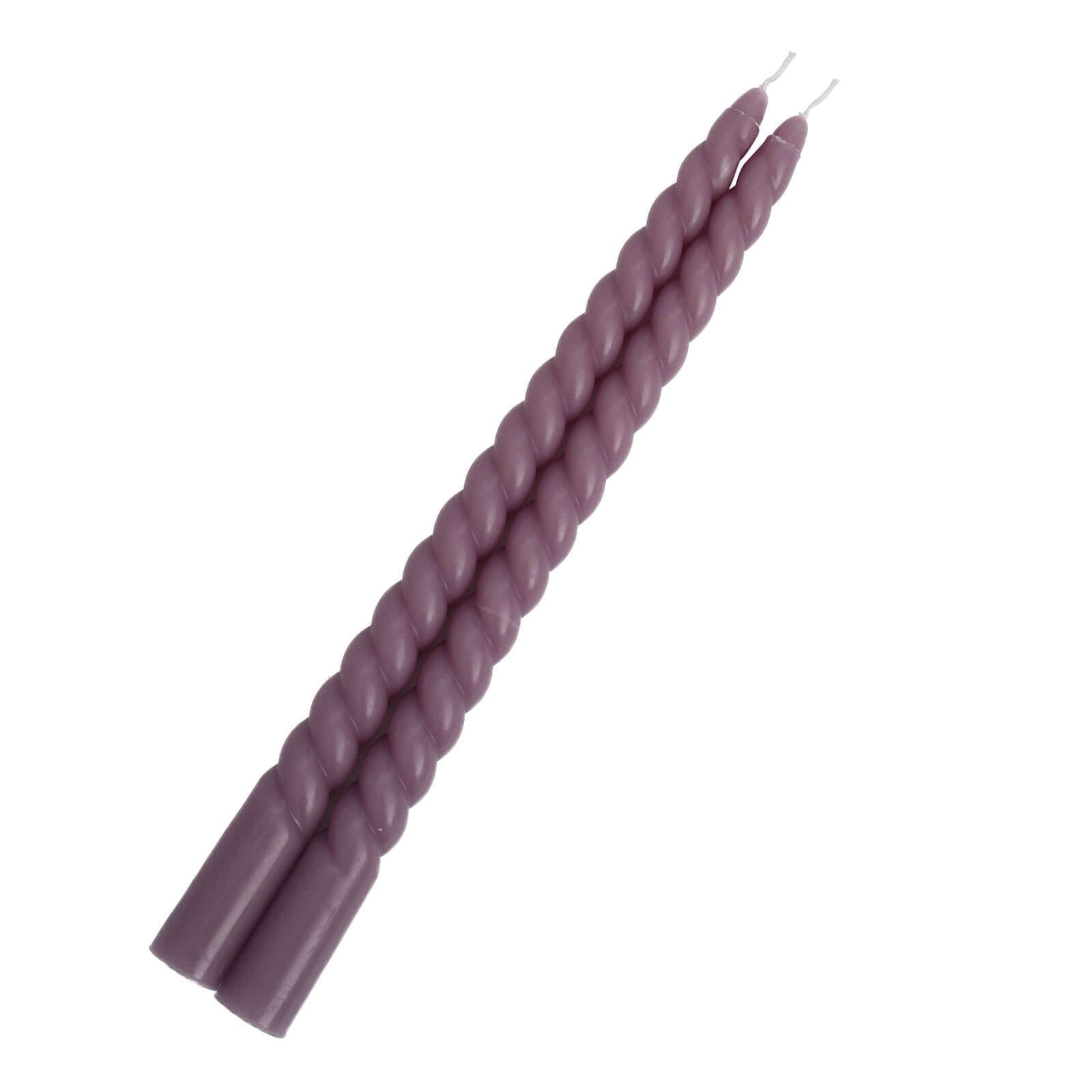 12-Pack Taper Candles Spiral Long Burn Wick Design Violet Amethyst - Premium Unscented Wax Dinner Candle Sticks 11"