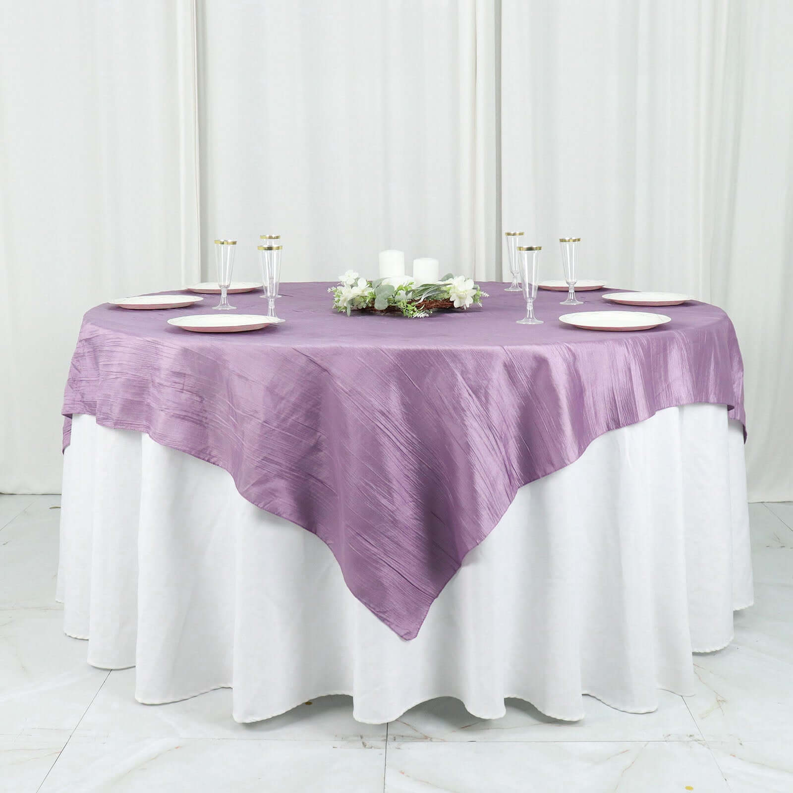 Taffeta 72"x72" Table Overlay Square Tablecloth Violet Amethyst - Accordion Crinkle Table Cover