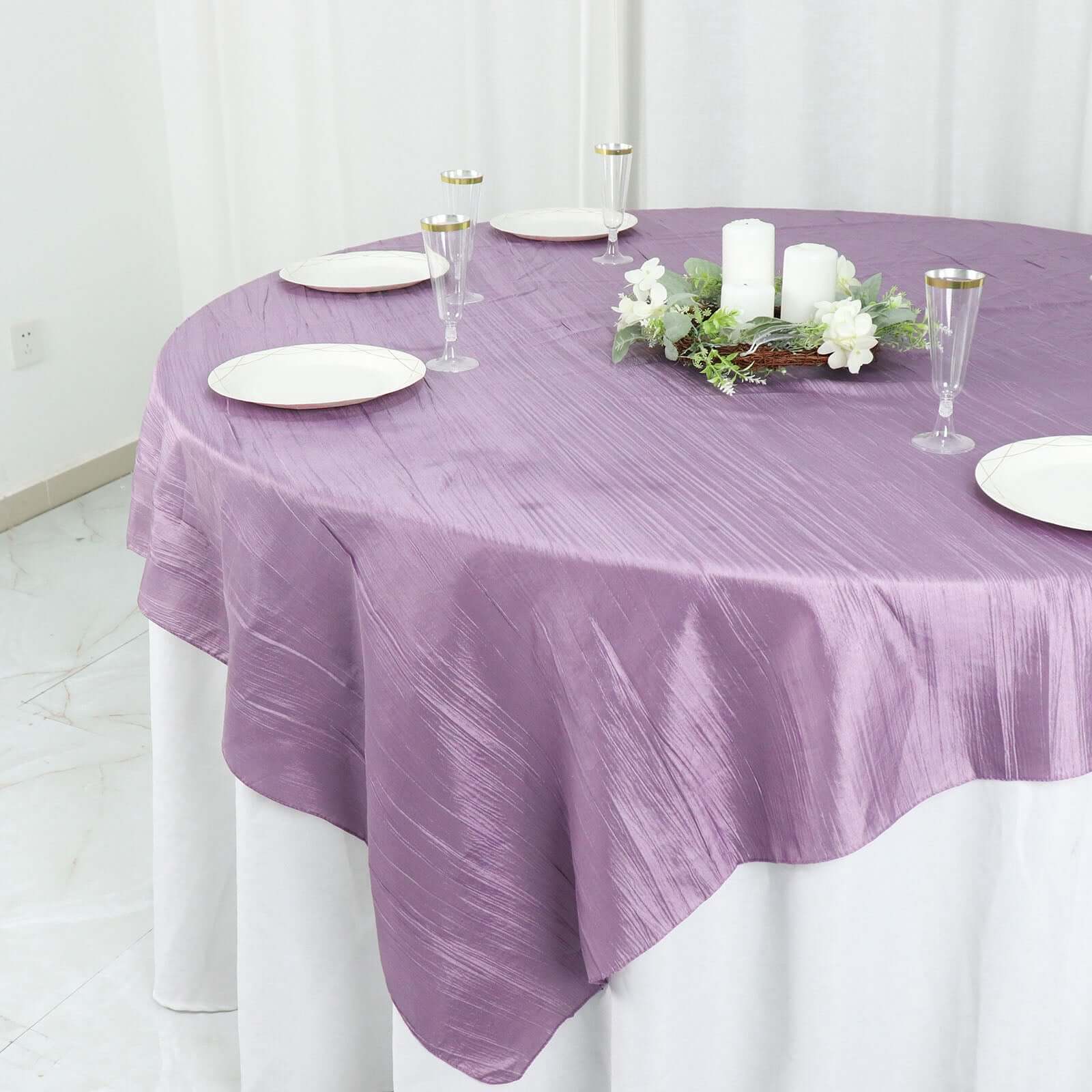 Taffeta 72"x72" Table Overlay Square Tablecloth Violet Amethyst - Accordion Crinkle Table Cover
