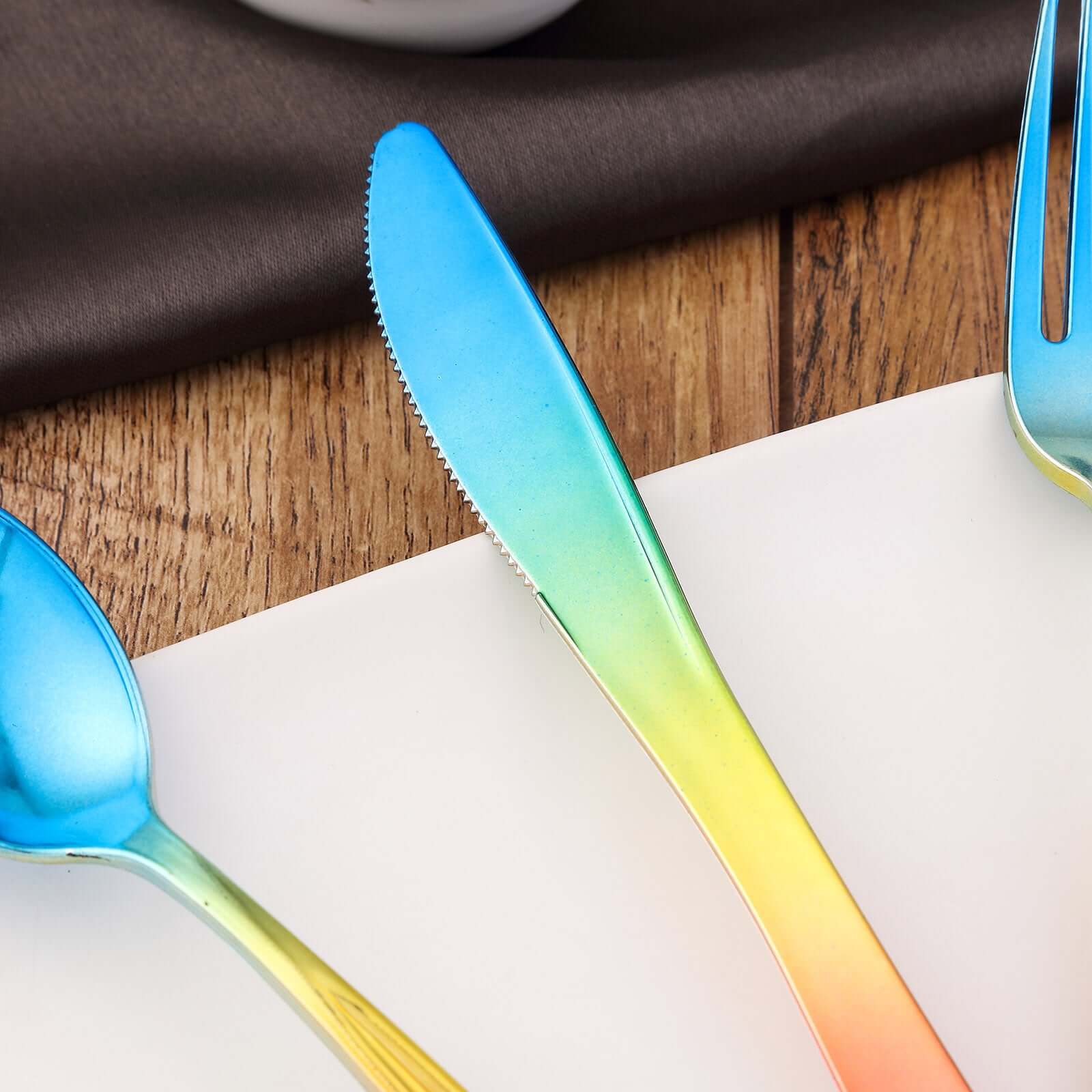 24 Pack - 8" Rainbow Ombre Design Heavy Duty Plastic Knives