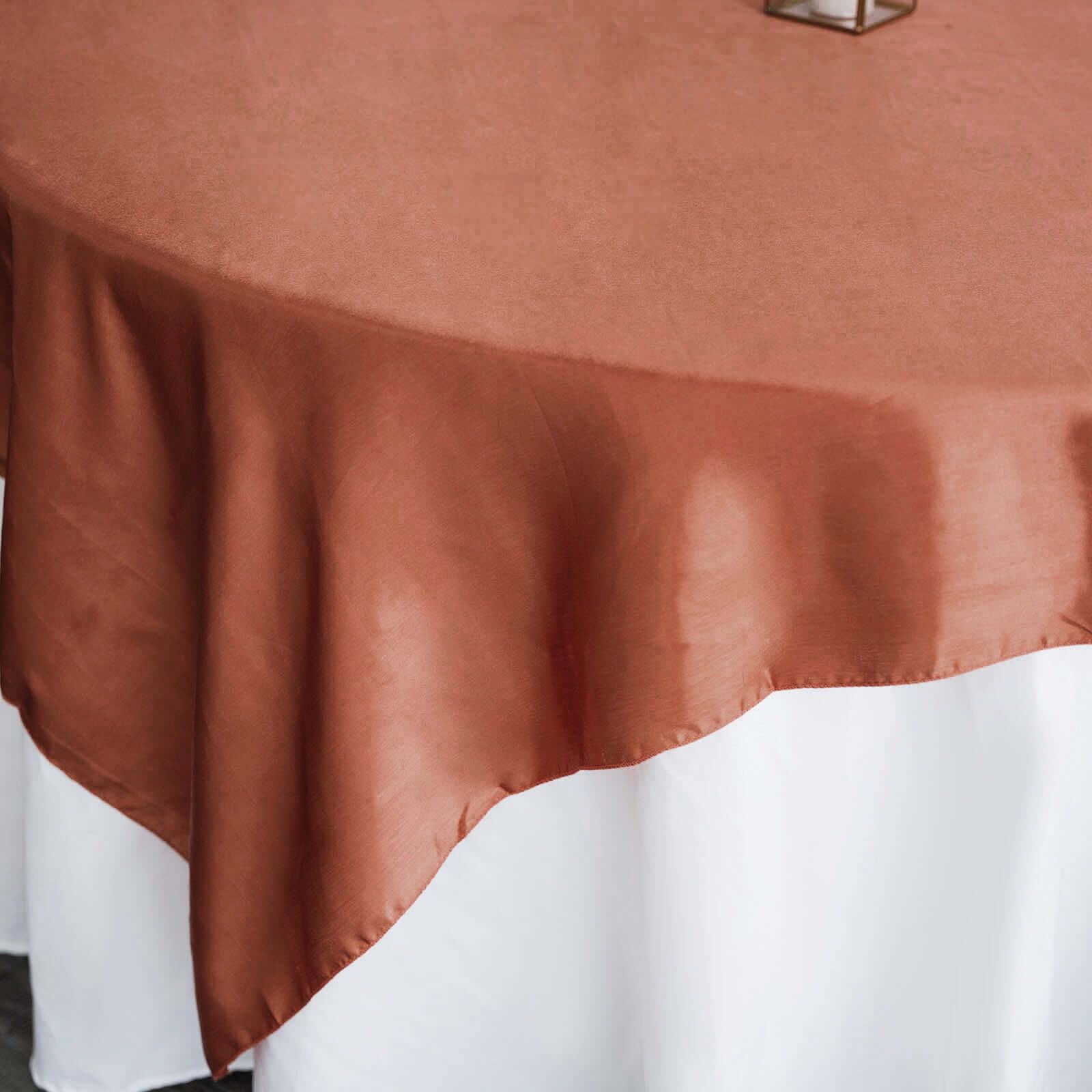 Satin 72"x72" Table Overlay Square Tablecloth Terracotta (Rust) - Smooth Finish Table Cover