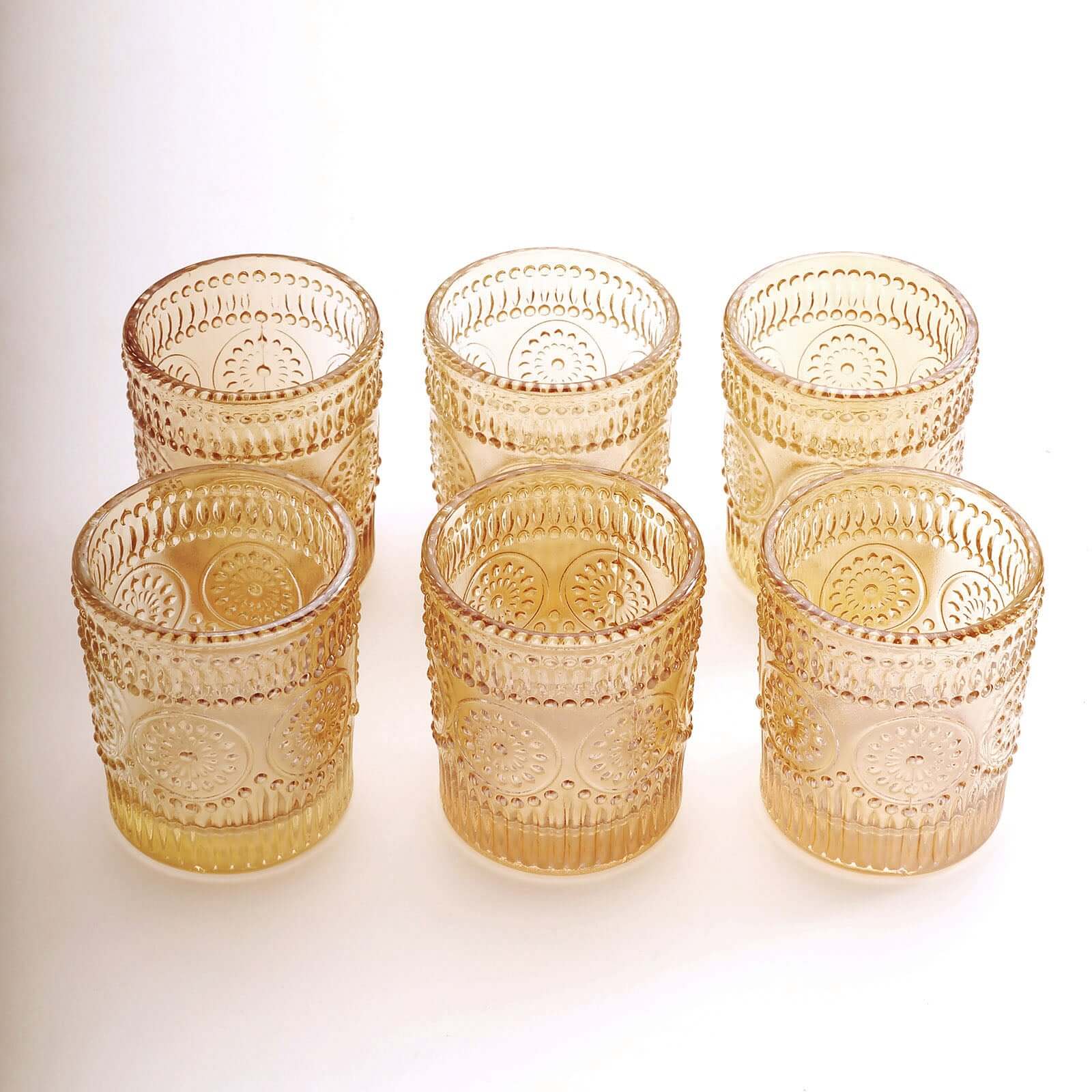 6-Pack Amber Gold Glass Votive Tealight Holders - Stylish Primrose Design for Weddings & Décor