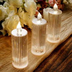 3-Pack LED Flameless Candle Lamps Diamond Acrylic Design Clear Warm White - Battery Operated Pillars 6"