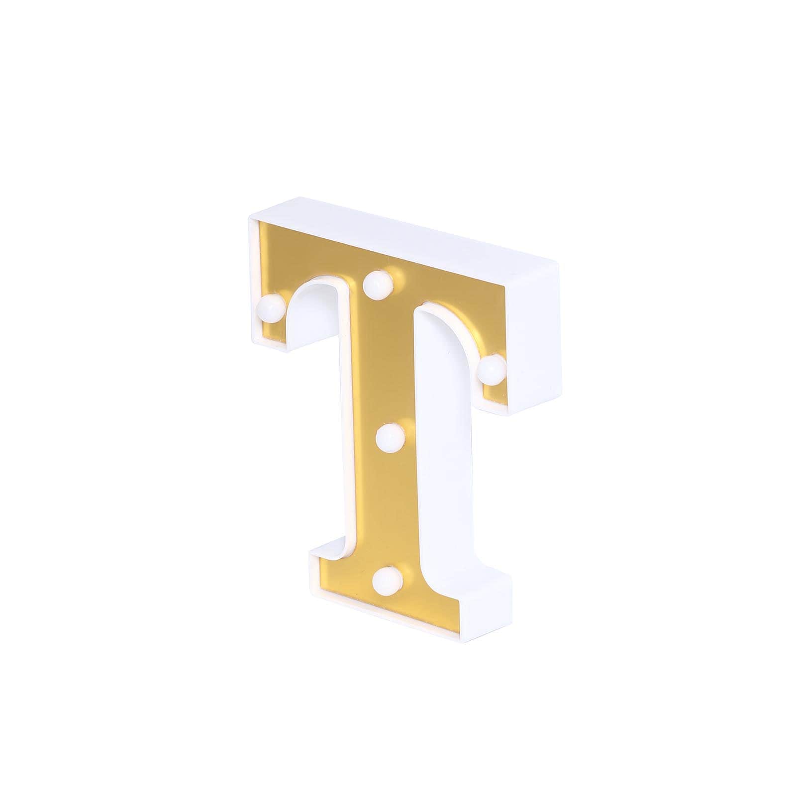 3D Marquee Letter "T" Warm White 5 LED Lights Gold - Chic Light-Up Decor for Events 6"
