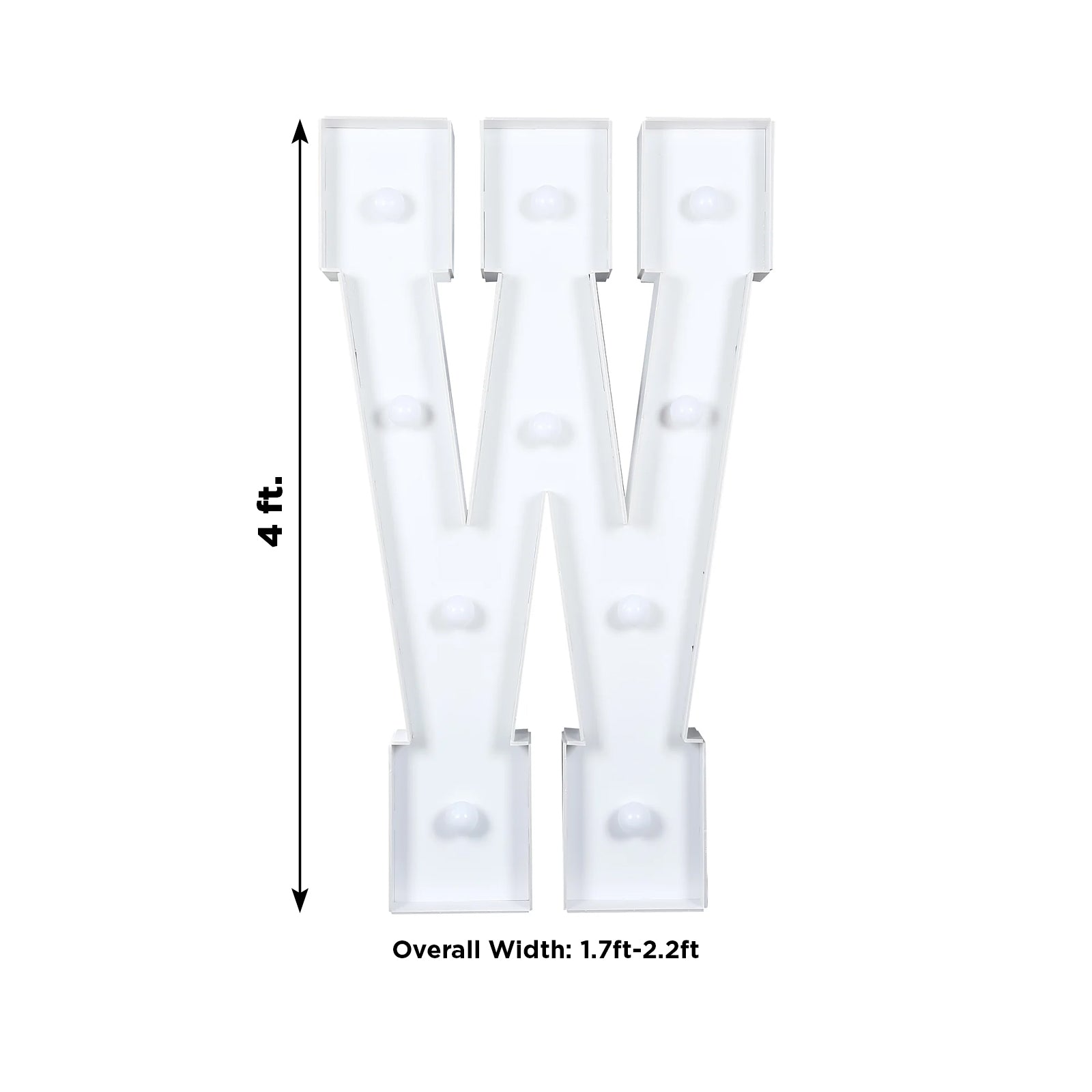 Giant LED Marquee Light Up Letter "W", White 4ft Pre-Cut Foam Board with 10 Warm White Battery Operated LEDs, Glue Gun and Sticks