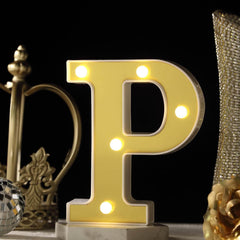 3D Marquee Letter "P" Warm White 5 LED Lights Gold - Chic Light-Up Decor for Events 6"