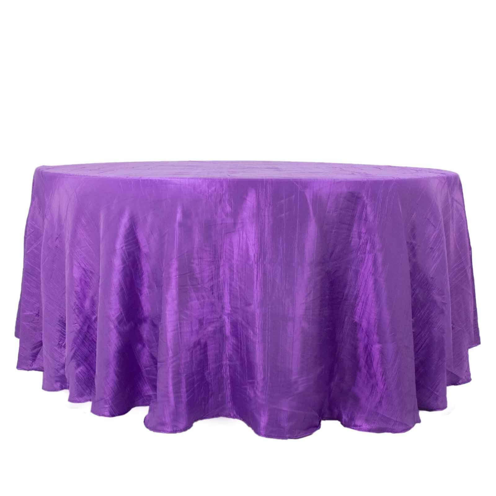 Taffeta 120" Round Tablecloth Purple - Seamless Accordion Crinkle Table Cover