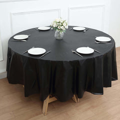 5-Pack Plastic Table Covers Black Round - Durable PVC Disposable Tablecloths for Events 84"