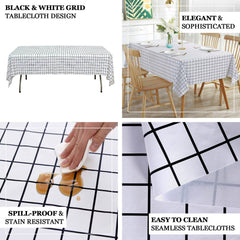 5-Pack Plastic Table Covers Black/White Grid Rectangle - Durable Checkered PVC Disposable Tablecloths 54"x108"