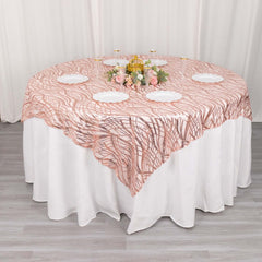 Mesh 72"x72" Table Overlay Square Tablecloth Blush - Wave Embroidered Sequins Table Topper
