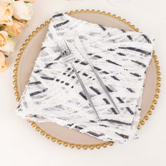 Sequin Mesh 20"x20" Napkin White Black - Wave Embroidered Reusable Napkin