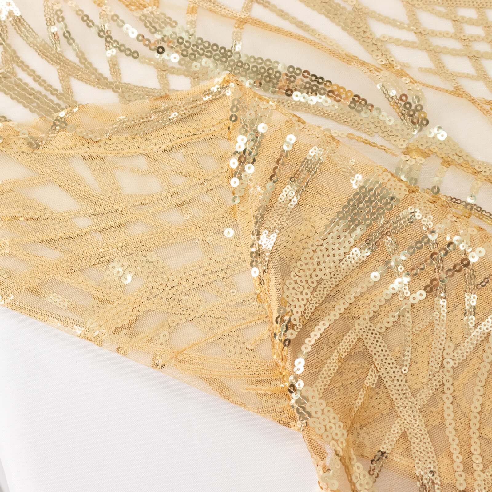 Mesh 72"x72" Table Overlay Square Tablecloth Champagne - Wave Embroidered Sequins Table Topper