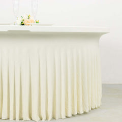 Spandex Round 5ft Table Skirt Ivory with Wavy Skirt-Like Effect Stylish Table Cover