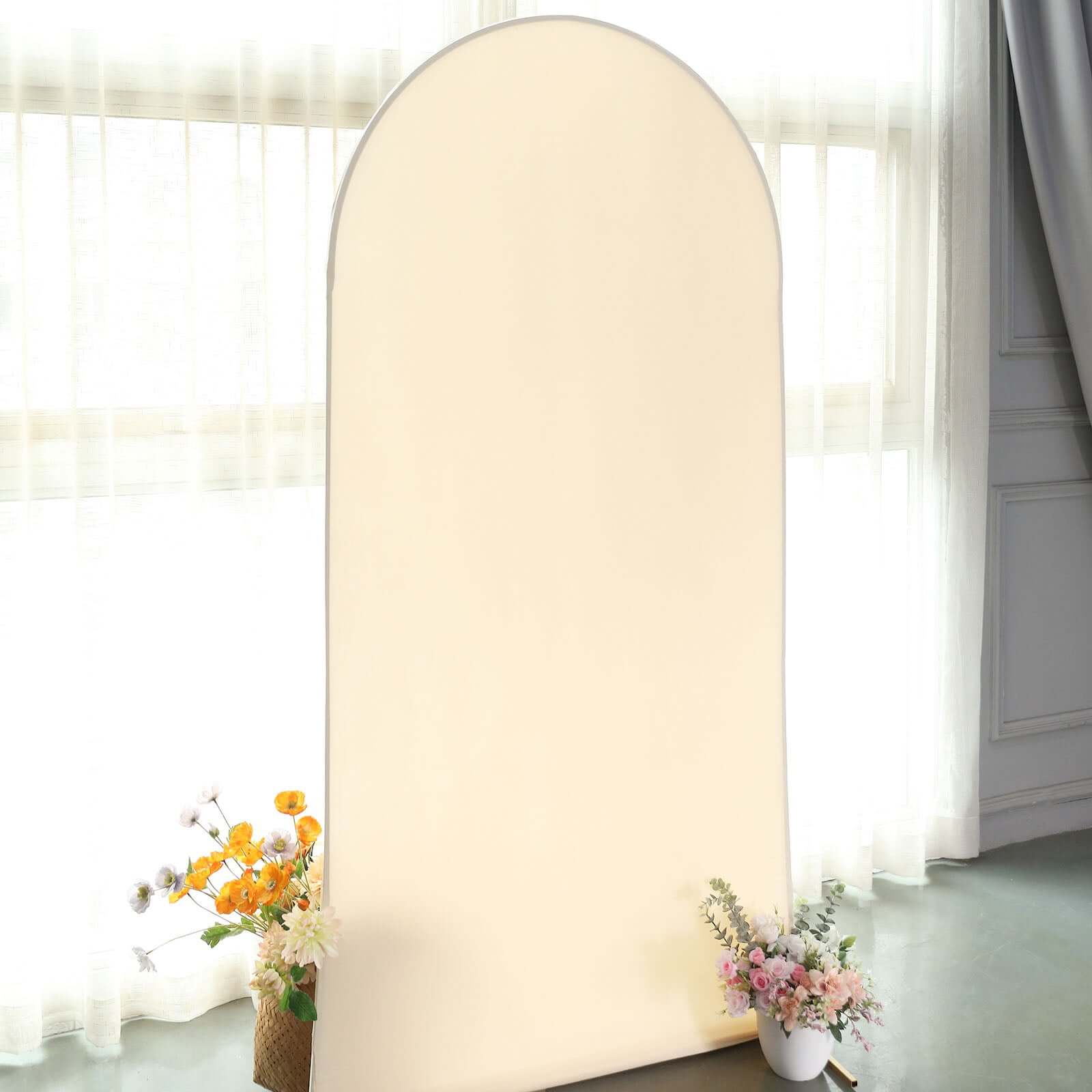 7ft Matte Beige Spandex Fitted Chiara Backdrop Stand Cover For Round Top Wedding Arch