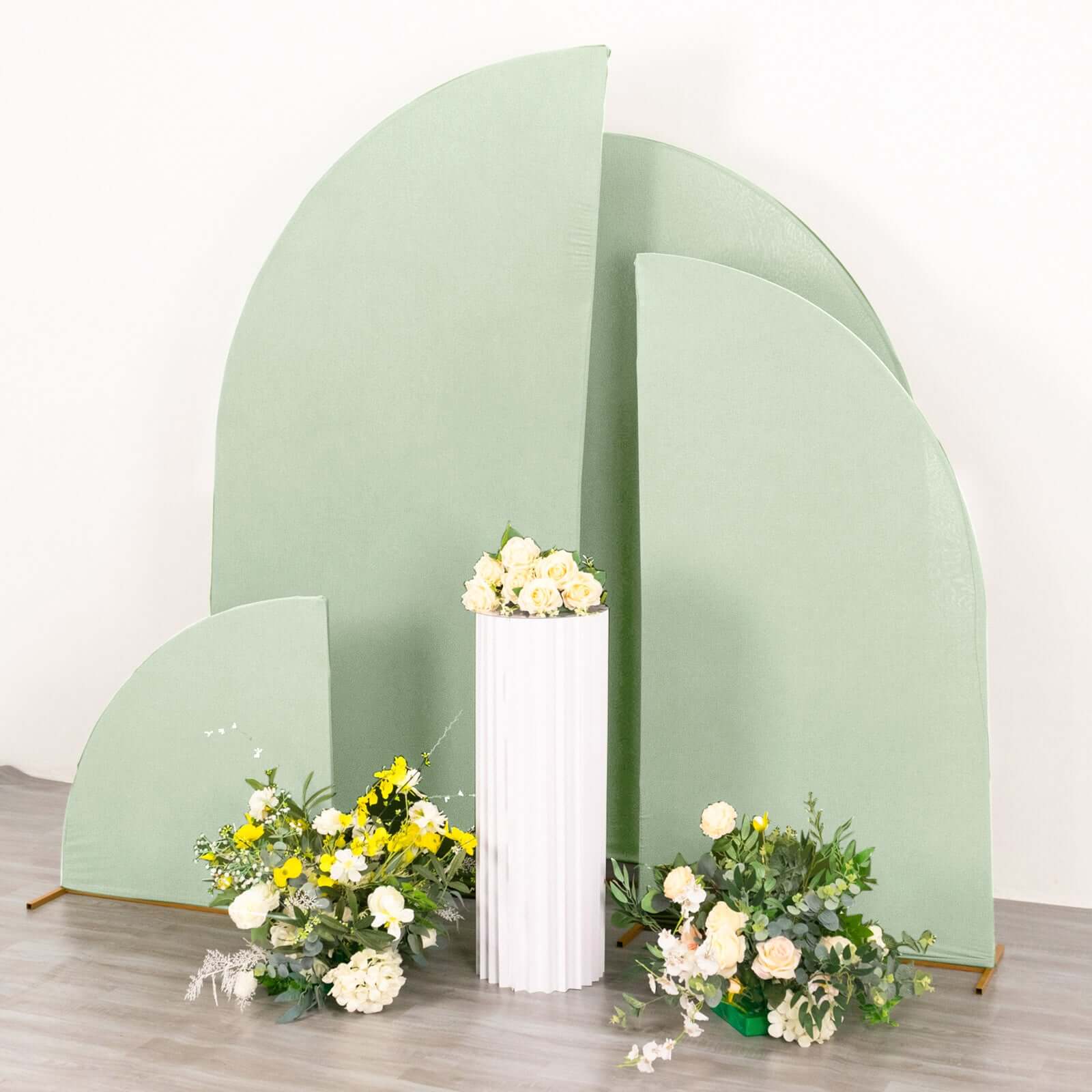 Set of 4 Matte Sage Green Spandex Half Moon Chiara Backdrop Stand Covers, Custom Fitted Wedding Arch Covers - 2.5ft,5ft,6ft,7ft