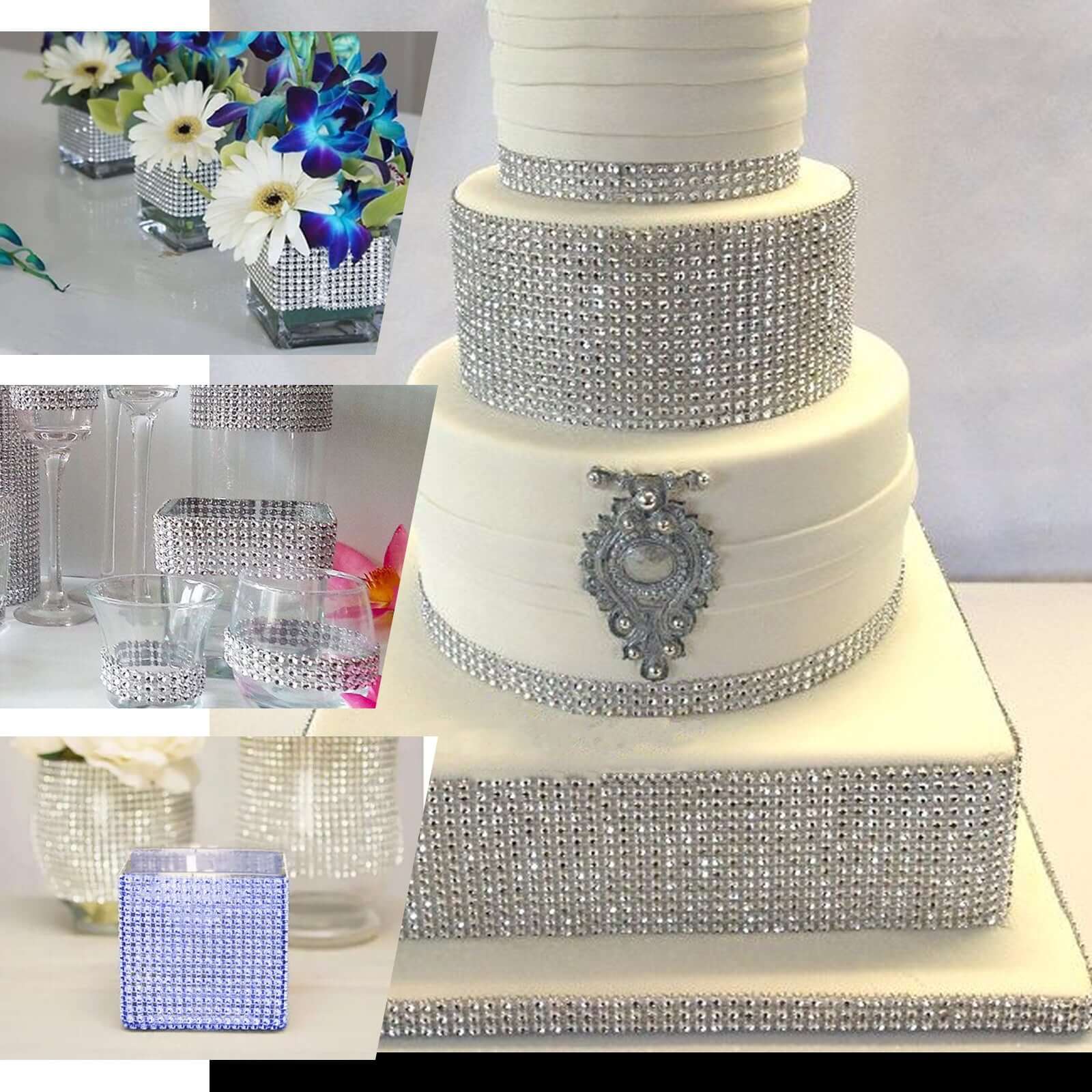 5"x10 Yards Shiny Gold Diamond Rhinestone Ribbon Wrap Roll, DIY Craft Decor