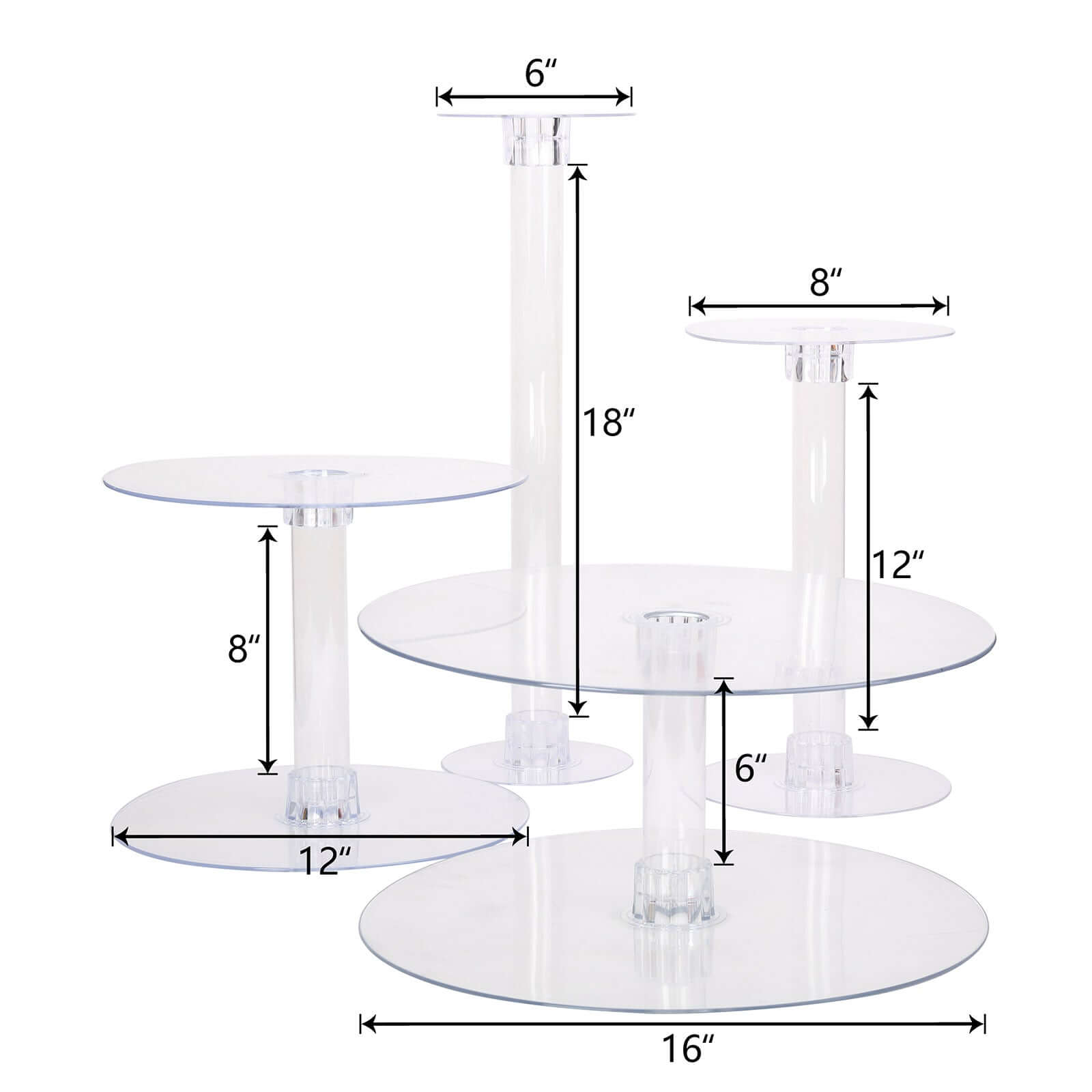 4-Tier Acrylic Round Cake Stand Set Clear - Chic Sturdy Cupcake Holder Dessert Display Pedestal in Assorted Sizes for Wedding Buffet & Catering Displays