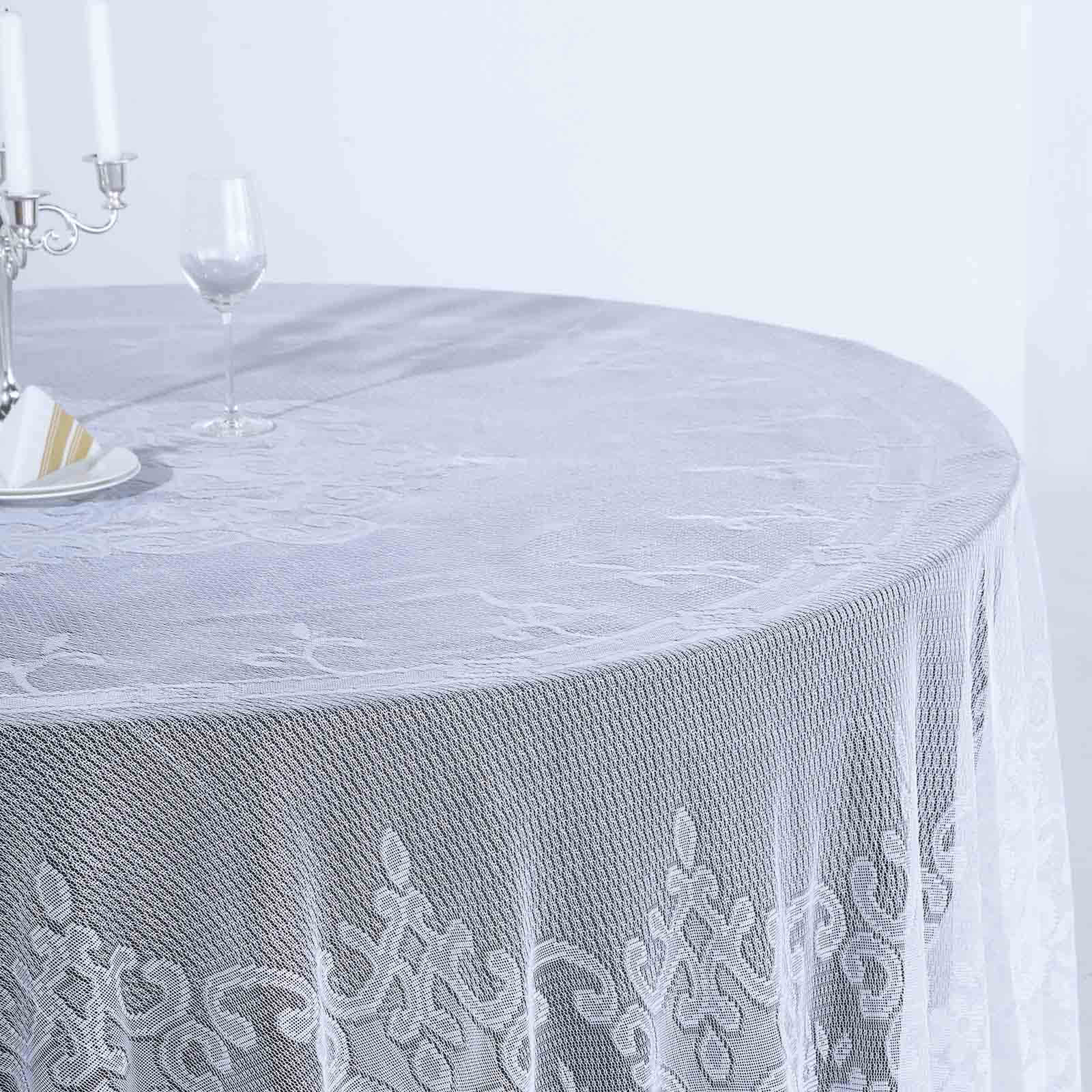 Lace 108" Round Tablecloth White - Premium Design for Formal Table Settings